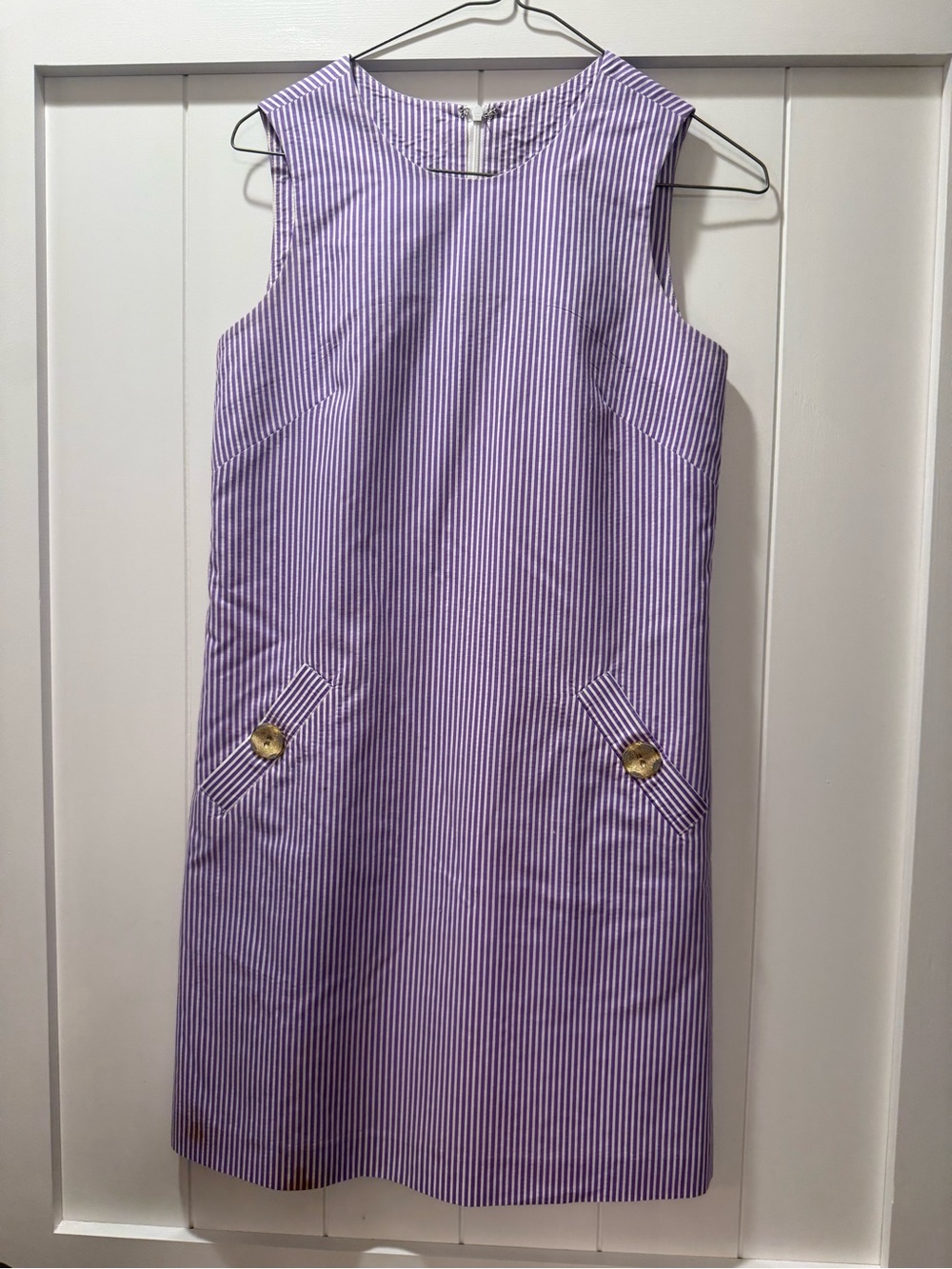 Sleeveless Lavender Striped Mini Shift Dress